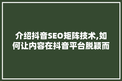 介绍抖音SEO矩阵技术,如何让内容在抖音平台脱颖而出