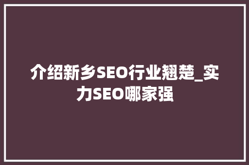 介绍新乡SEO行业翘楚_实力SEO哪家强