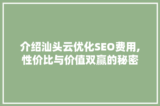 介绍汕头云优化SEO费用,性价比与价值双赢的秘密