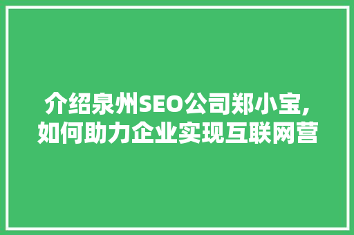 介绍泉州SEO公司郑小宝,如何助力企业实现互联网营销新突破