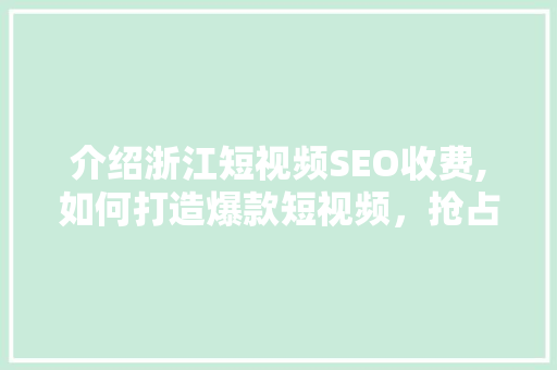 介绍浙江短视频SEO收费,如何打造爆款短视频，抢占流量高地
