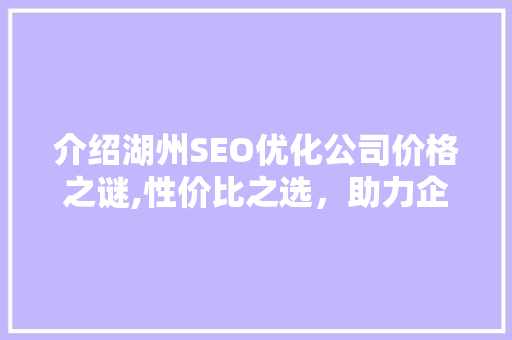 介绍湖州SEO优化公司价格之谜,性价比之选，助力企业腾飞