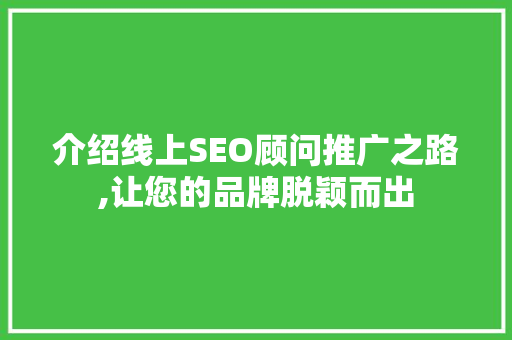 介绍线上SEO顾问推广之路,让您的品牌脱颖而出