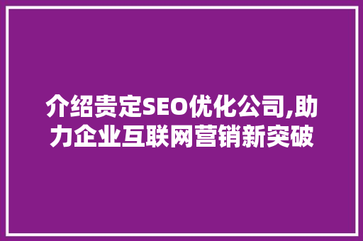 介绍贵定SEO优化公司,助力企业互联网营销新突破