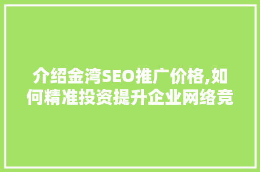 介绍金湾SEO推广价格,如何精准投资提升企业网络竞争力