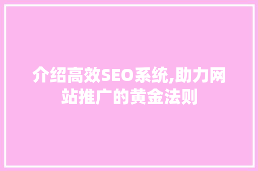 介绍高效SEO系统,助力网站推广的黄金法则