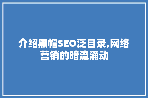 介绍黑帽SEO泛目录,网络营销的暗流涌动
