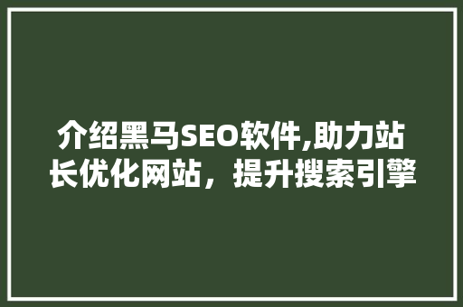 介绍黑马SEO软件,助力站长优化网站，提升搜索引擎排名