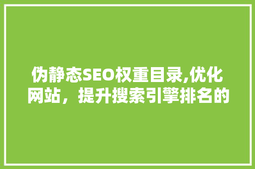 伪静态SEO权重目录,优化网站，提升搜索引擎排名的方法 建站教程
