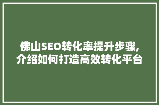 佛山SEO转化率提升步骤,介绍如何打造高效转化平台