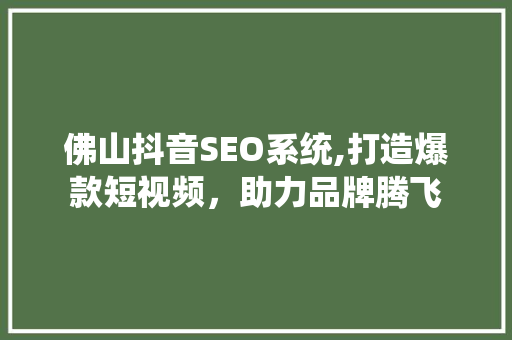 佛山抖音SEO系统,打造爆款短视频，助力品牌腾飞