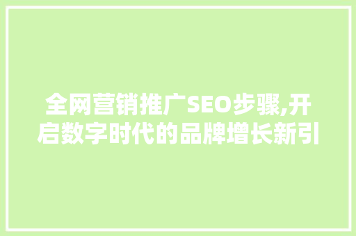 全网营销推广SEO步骤,开启数字时代的品牌增长新引擎
