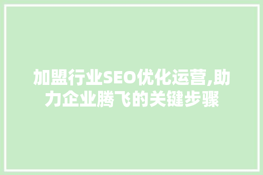 加盟行业SEO优化运营,助力企业腾飞的关键步骤
