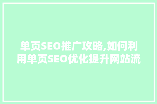 单页SEO推广攻略,如何利用单页SEO优化提升网站流量