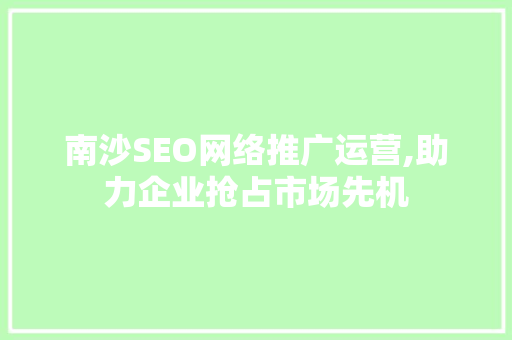 南沙SEO网络推广运营,助力企业抢占市场先机