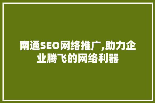 南通SEO网络推广,助力企业腾飞的网络利器
