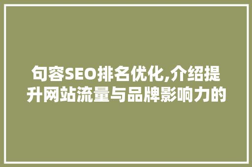 句容SEO排名优化,介绍提升网站流量与品牌影响力的方法