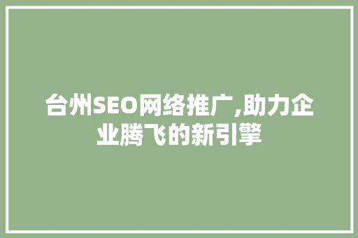 台州SEO网络推广,助力企业腾飞的新引擎