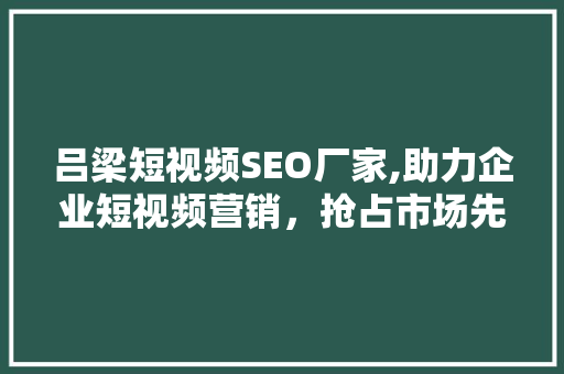 吕梁短视频SEO厂家,助力企业短视频营销，抢占市场先机