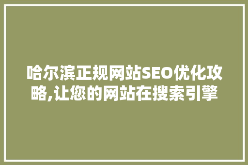 哈尔滨正规网站SEO优化攻略,让您的网站在搜索引擎中脱颖而出