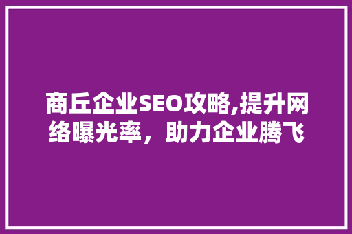 商丘企业SEO攻略,提升网络曝光率，助力企业腾飞