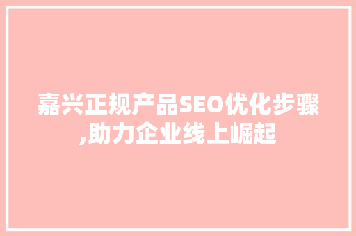 嘉兴正规产品SEO优化步骤,助力企业线上崛起