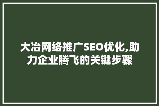 大冶网络推广SEO优化,助力企业腾飞的关键步骤