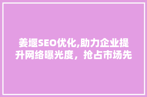 姜堰SEO优化,助力企业提升网络曝光度，抢占市场先机