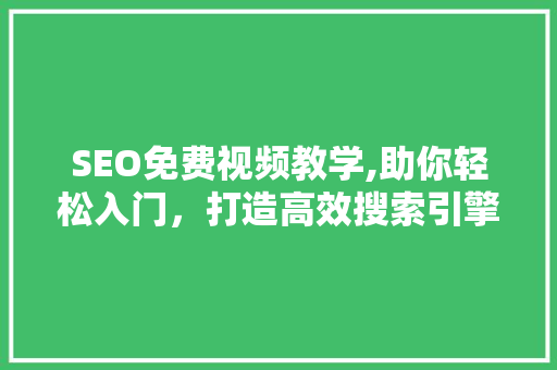 SEO免费视频教学,助你轻松入门，打造高效搜索引擎优化步骤