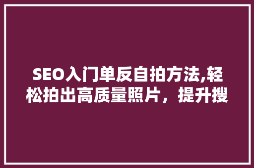 SEO入门单反自拍方法,轻松拍出高质量照片，提升搜索引擎排名