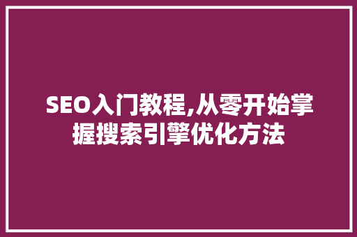 SEO入门教程,从零开始掌握搜索引擎优化方法