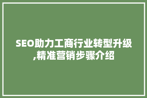 SEO助力工商行业转型升级,精准营销步骤介绍