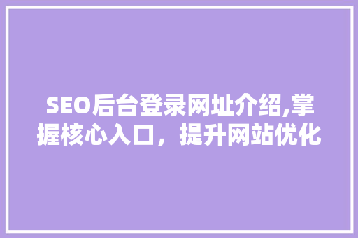 SEO后台登录网址介绍,掌握核心入口，提升网站优化效果 建站教程