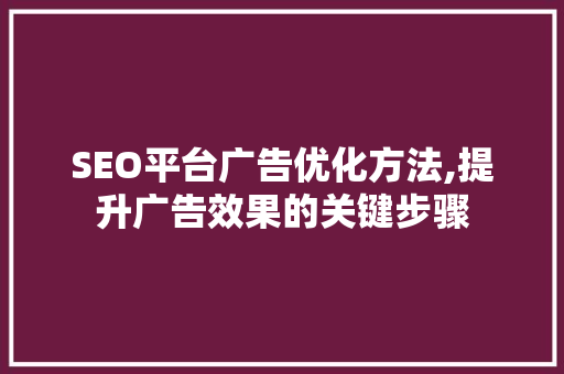 SEO平台广告优化方法,提升广告效果的关键步骤