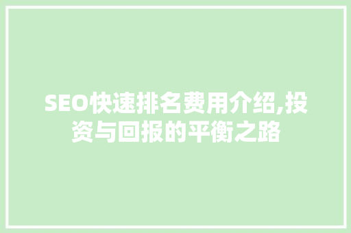 SEO快速排名费用介绍,投资与回报的平衡之路