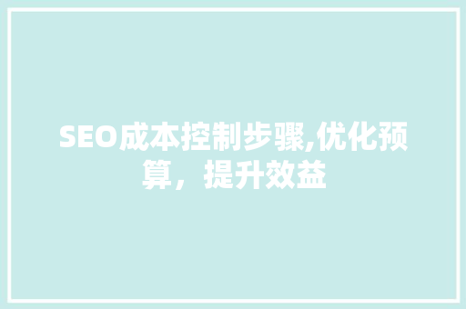 SEO成本控制步骤,优化预算，提升效益