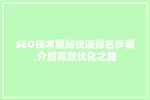 SEO技术整站快速排名步骤,介绍高效优化之路