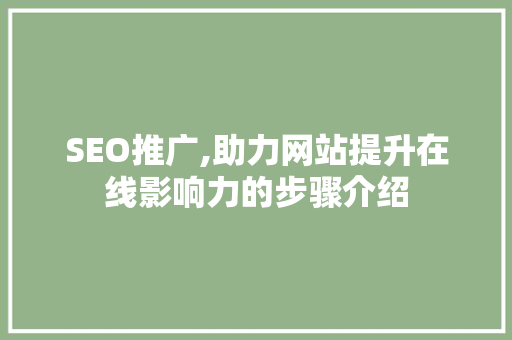 SEO推广,助力网站提升在线影响力的步骤介绍