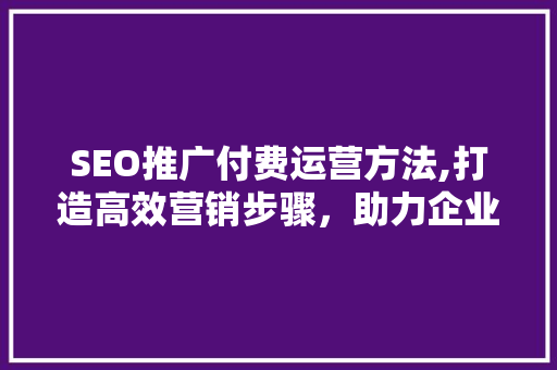 SEO推广付费运营方法,打造高效营销步骤，助力企业腾飞