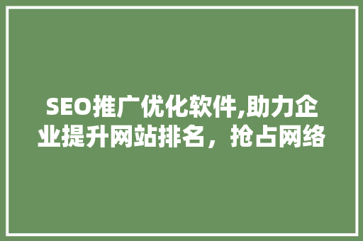 SEO推广优化软件,助力企业提升网站排名，抢占网络市场先机