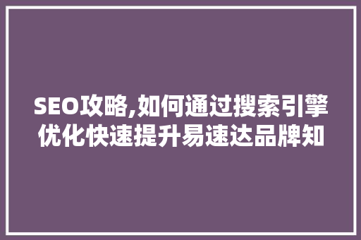 SEO攻略,如何通过搜索引擎优化快速提升易速达品牌知名度