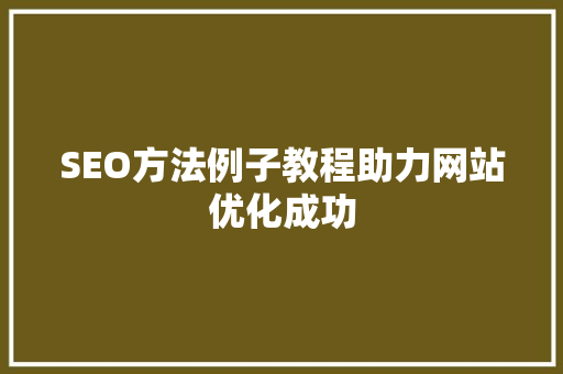 SEO方法例子教程助力网站优化成功