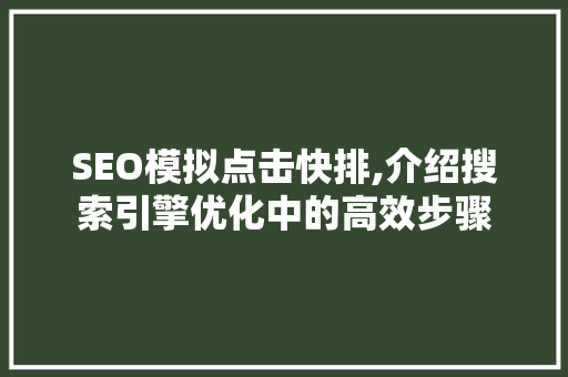 SEO模拟点击快排,介绍搜索引擎优化中的高效步骤 SEO教程