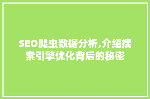 SEO爬虫数据分析,介绍搜索引擎优化背后的秘密 Web前端