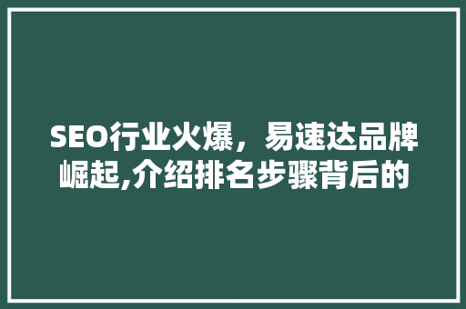 SEO行业火爆，易速达品牌崛起,介绍排名步骤背后的秘密 SEO教程