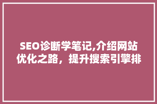 SEO诊断学笔记,介绍网站优化之路，提升搜索引擎排名