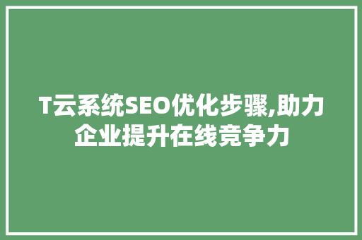 T云系统SEO优化步骤,助力企业提升在线竞争力