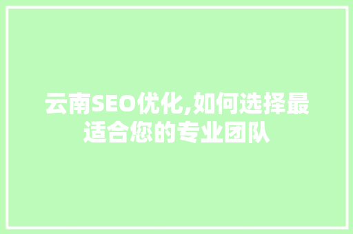 云南SEO优化,如何选择最适合您的专业团队