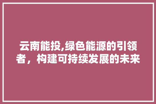 云南能投,绿色能源的引领者，构建可持续发展的未来