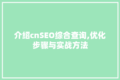 介绍cnSEO综合查询,优化步骤与实战方法